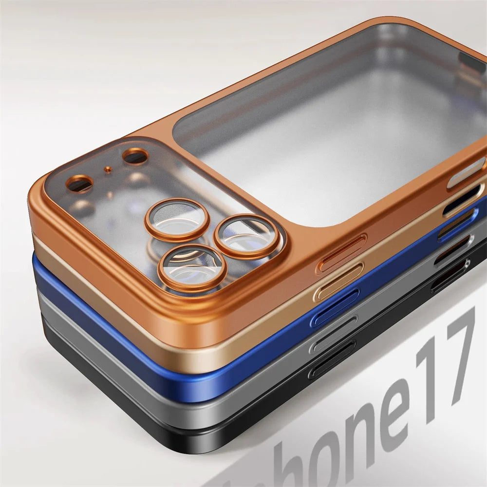Luxury Original Matte Clear Frosted Phone Case For iPhone 17 Pro Max Full Lens Protector Solid Color Frame Shockproof Back Cover